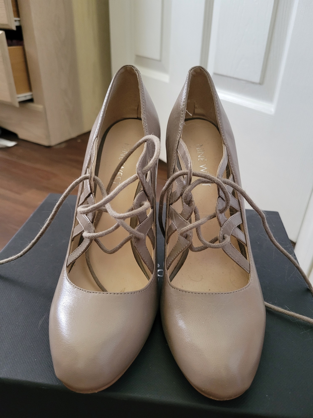 Nine West Taupe Lace-Up Heeled Pumps